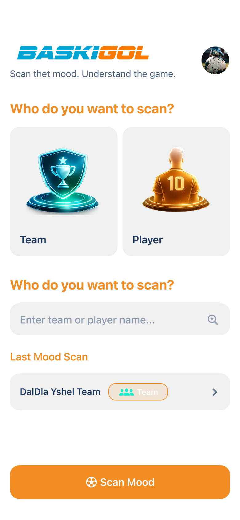 Baskigol home screen